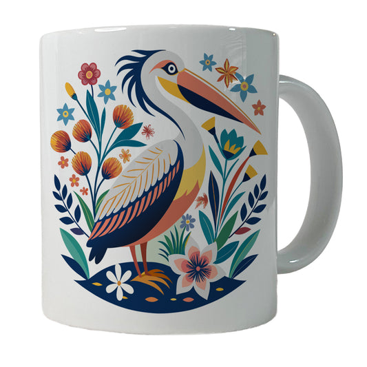 Pelican Bird Floral Flowers Ceramic Tea Coffee Mug Cup - 11oz