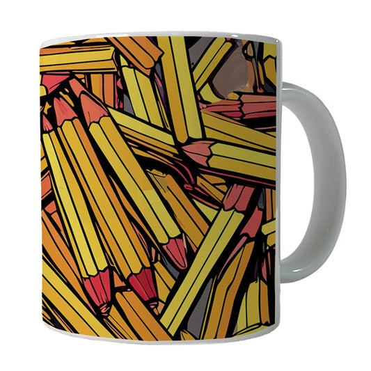 Pencils Piles School Teacher Pattern Ceramic Tea Coffee Mug Cup - 11oz