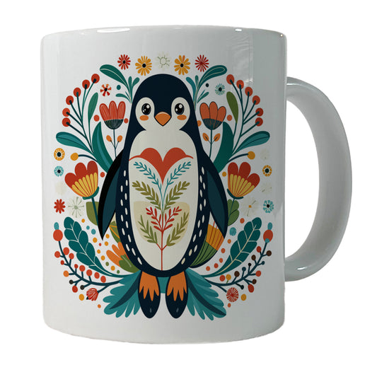 Penguin Floral Flowers Ceramic Tea Coffee Mug Cup - 11oz