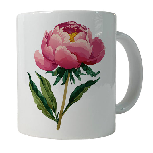 Peony Pink Flower Watercolor Ceramic Tea Coffee Mug Cup - 11oz