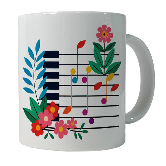 Piano Music Floral Motif Ceramic Tea Coffee Mug Cup - 11oz
