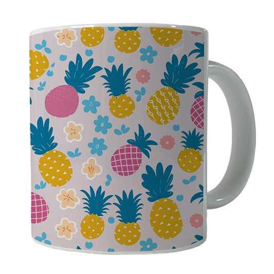 Pineapples Tropical Flowers Pattern Ceramic Tea Coffee Mug Cup - 11oz