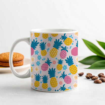 Pineapples Tropical Flowers Pattern Ceramic Tea Coffee Mug Cup - 11oz
