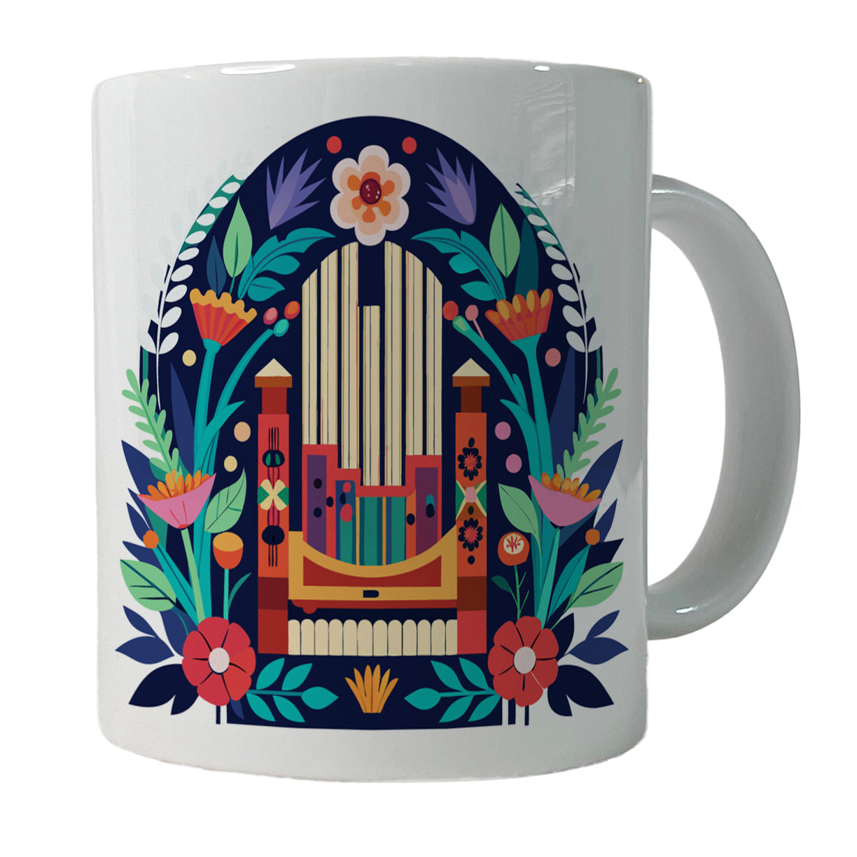 Pipe Organ Music Floral Motif Ceramic Tea Coffee Mug Cup - 11oz