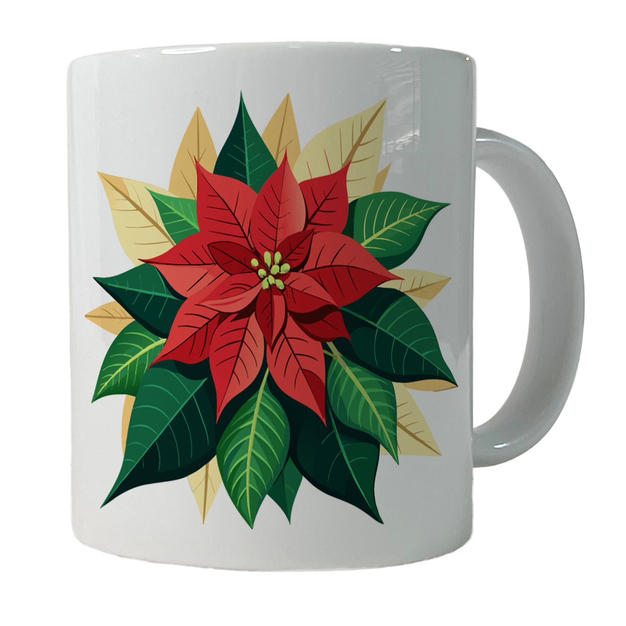 Poinsettia Plant Christmas Decoration Ceramic Tea Coffee Mug Cup - 11oz