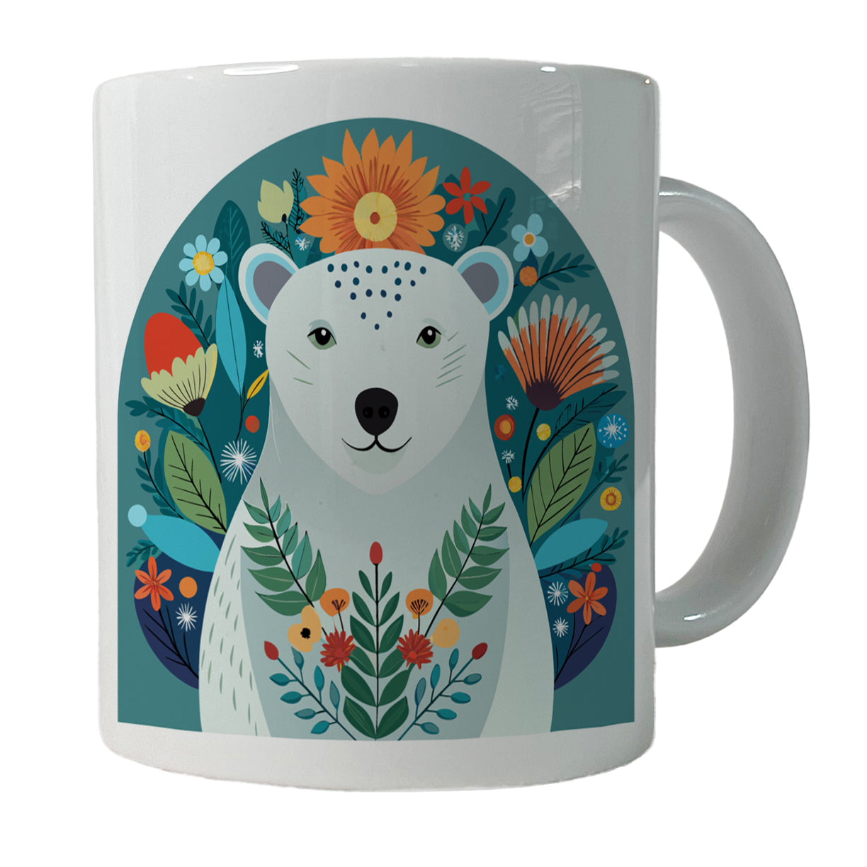 Polar Bear Floral Flowers Ceramic Tea Coffee Mug Cup - 11oz