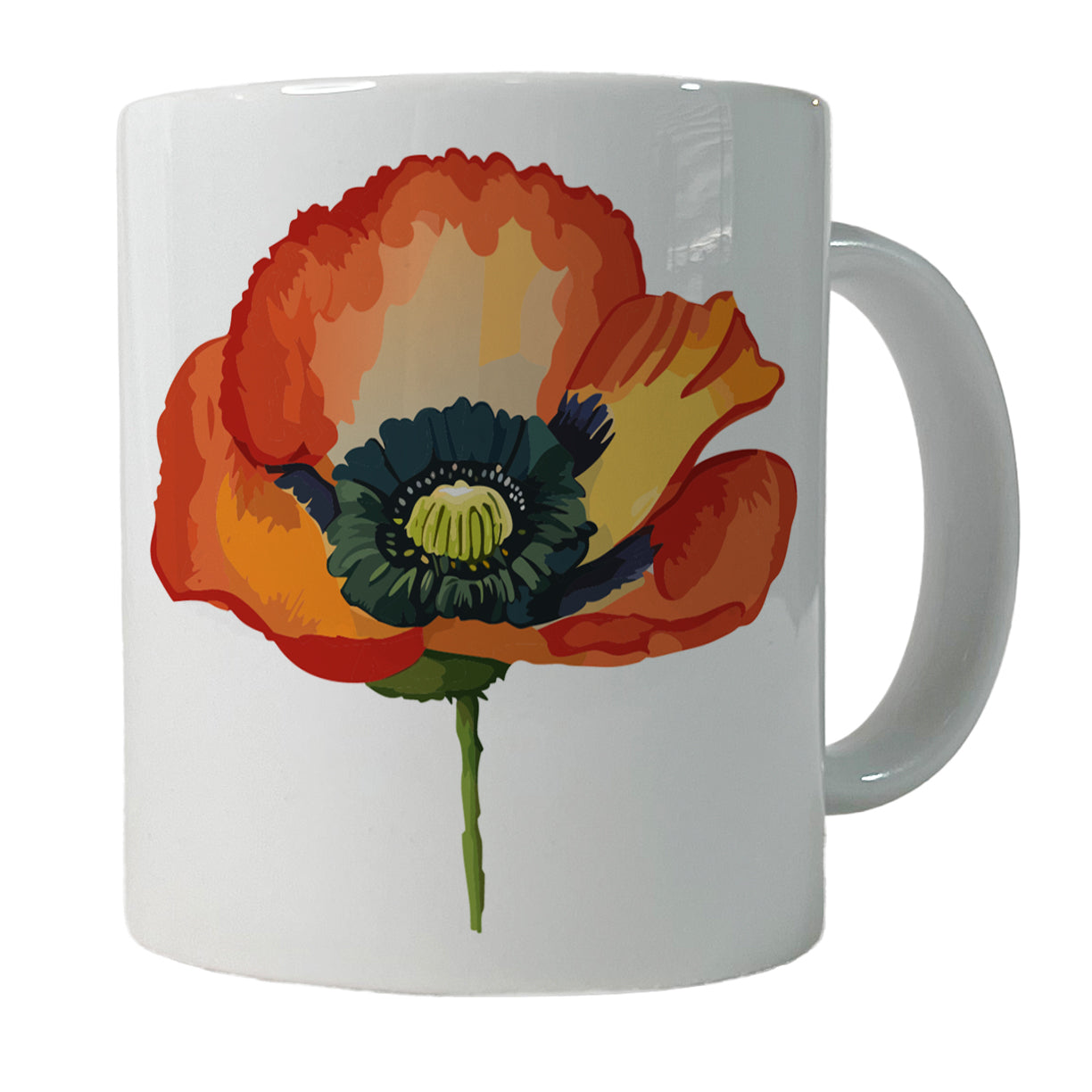 Poppy Icelandic Orange Flower Watercolor Ceramic Tea Coffee Mug Cup - 11oz
