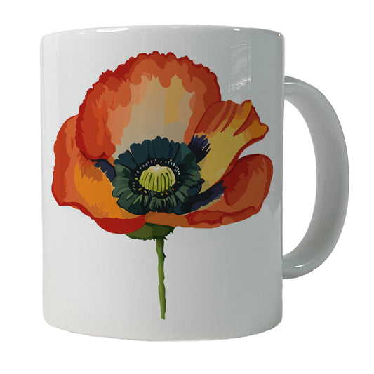 Poppy Icelandic Orange Flower Watercolor Ceramic Tea Coffee Mug Cup - 11oz