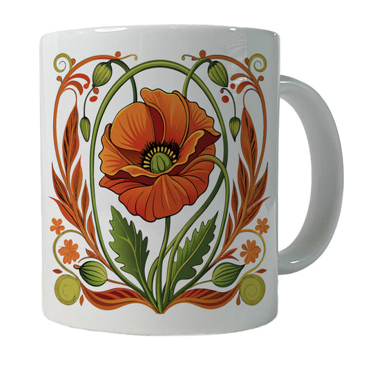 Poppy Poppies Floral Art Nouveau Flowers Elegant Ceramic Tea Coffee Mug Cup - 11oz