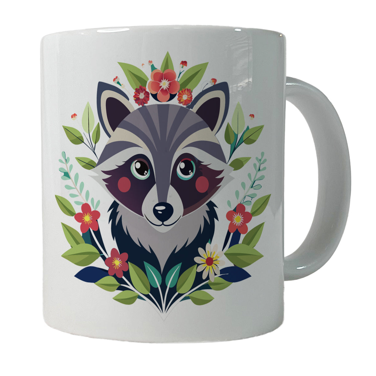 Raccoon in Floral Wreath Ceramic Tea Coffee Mug Cup - 11oz