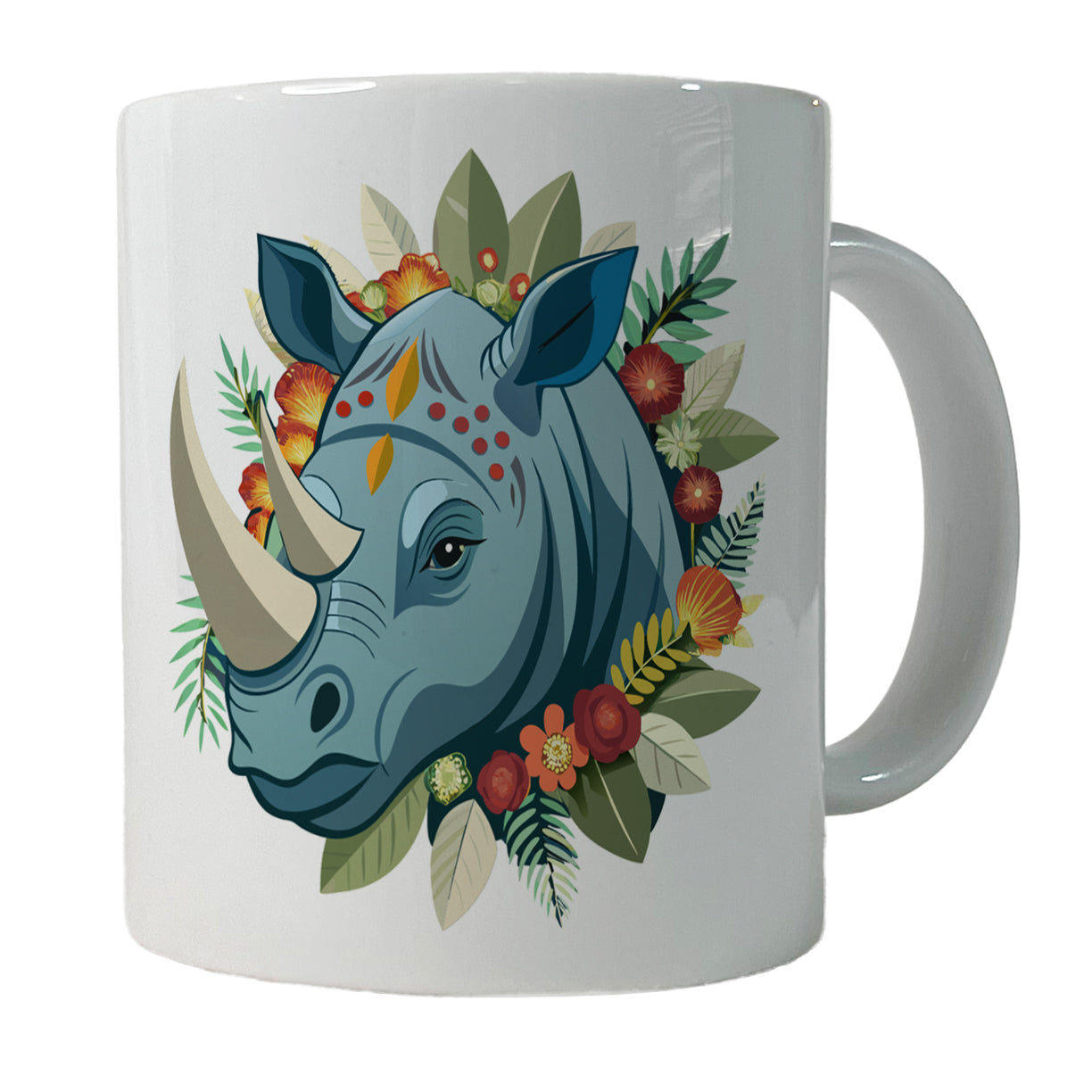 Rhinoceros Head Floral Flowers Ceramic Tea Coffee Mug Cup - 11oz