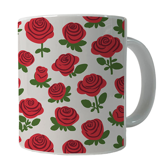 Roses Flowers Red Cute Pattern Ceramic Tea Coffee Mug Cup - 11oz