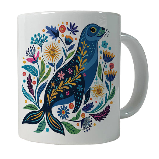 Sea Lion Floral Flowers Ceramic Tea Coffee Mug Cup - 11oz