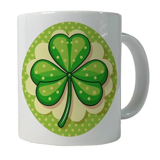 Shamrock on Polka Dot Background Saint Patrick's Day Ceramic Tea Coffee Mug Cup - 11oz