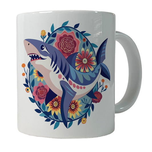 Shark Floral Flowers Ceramic Tea Coffee Mug Cup - 11oz