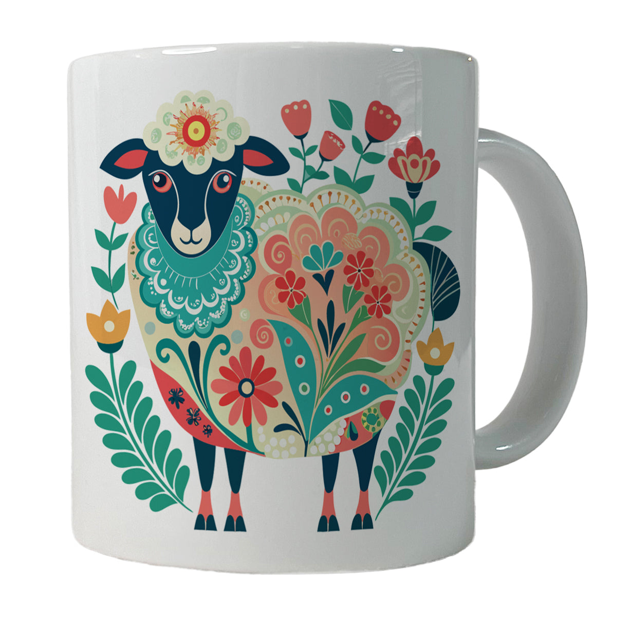 Sheep Floral Flowers Ceramic Tea Coffee Mug Cup - 11oz