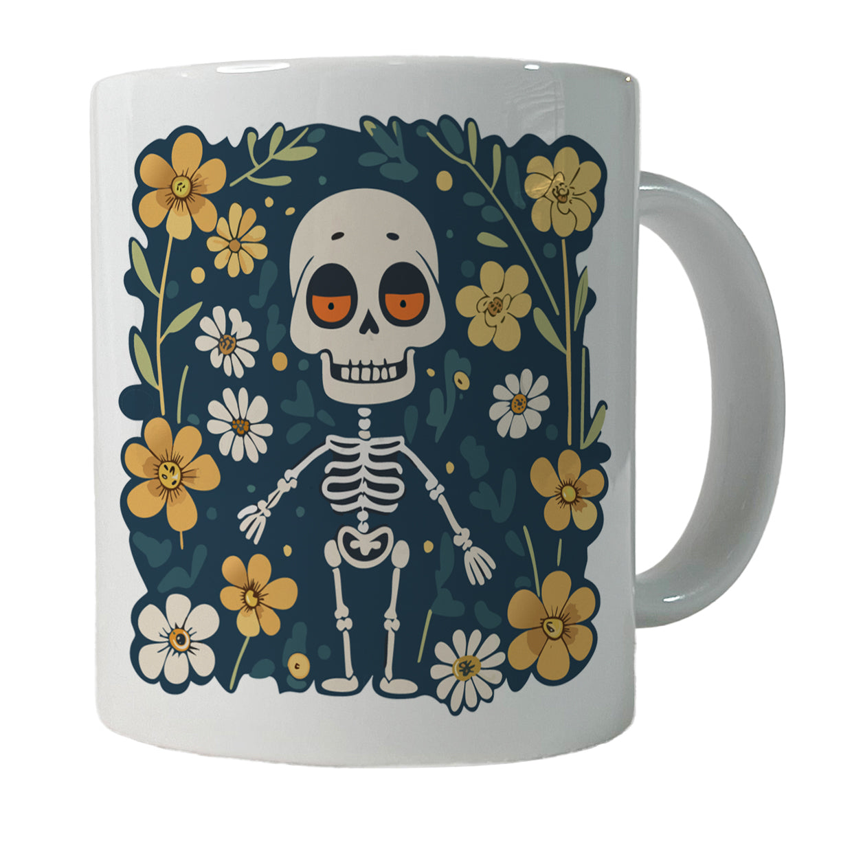 Skeleton and Flowers Funny Halloween Ceramic Tea Coffee Mug Cup - 11oz