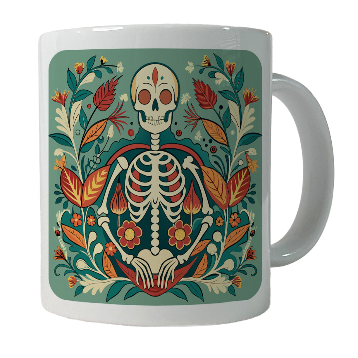 Skeleton Floral Art Nouveau Flowers Elegant Ceramic Tea Coffee Mug Cup - 11oz