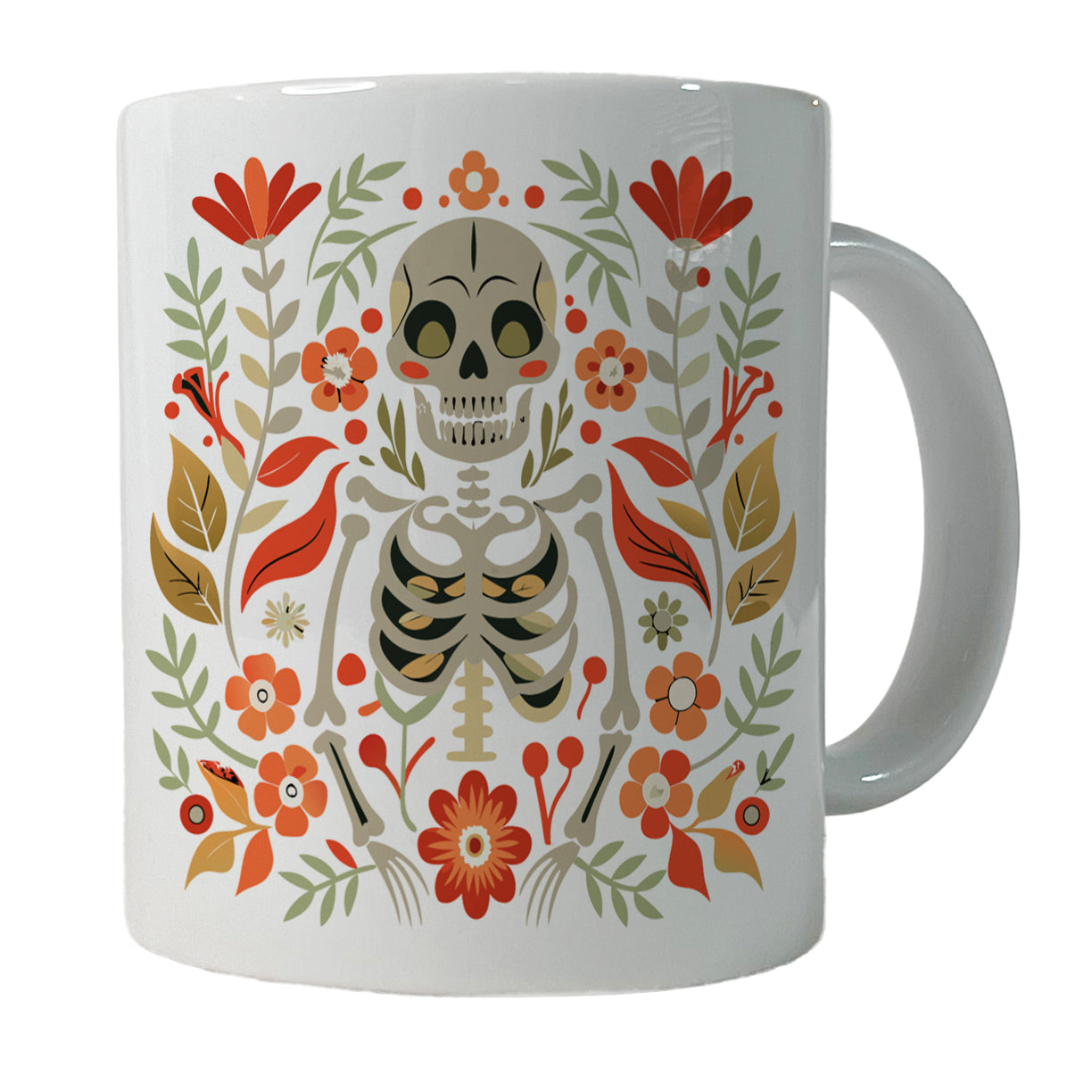 Skeleton Floral Flowers Ceramic Tea Coffee Mug Cup - 11oz