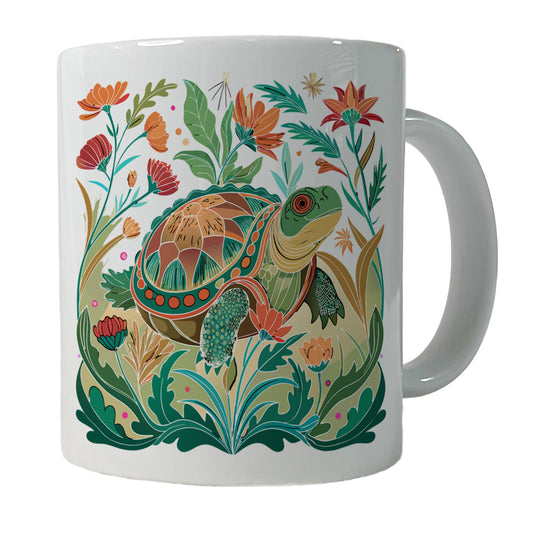 Snapping Turtle Botanical Art Nouveau Ceramic Tea Coffee Mug Cup - 11oz