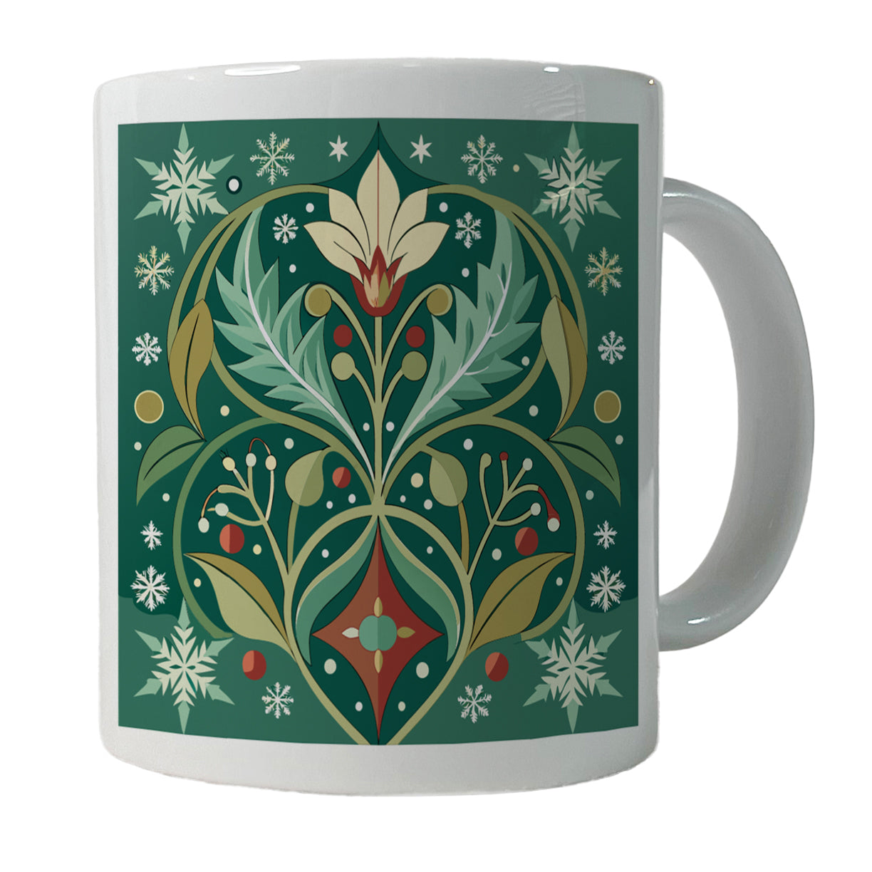 Snowflakes Winter Art Nouveau Ceramic Tea Coffee Mug Cup - 11oz