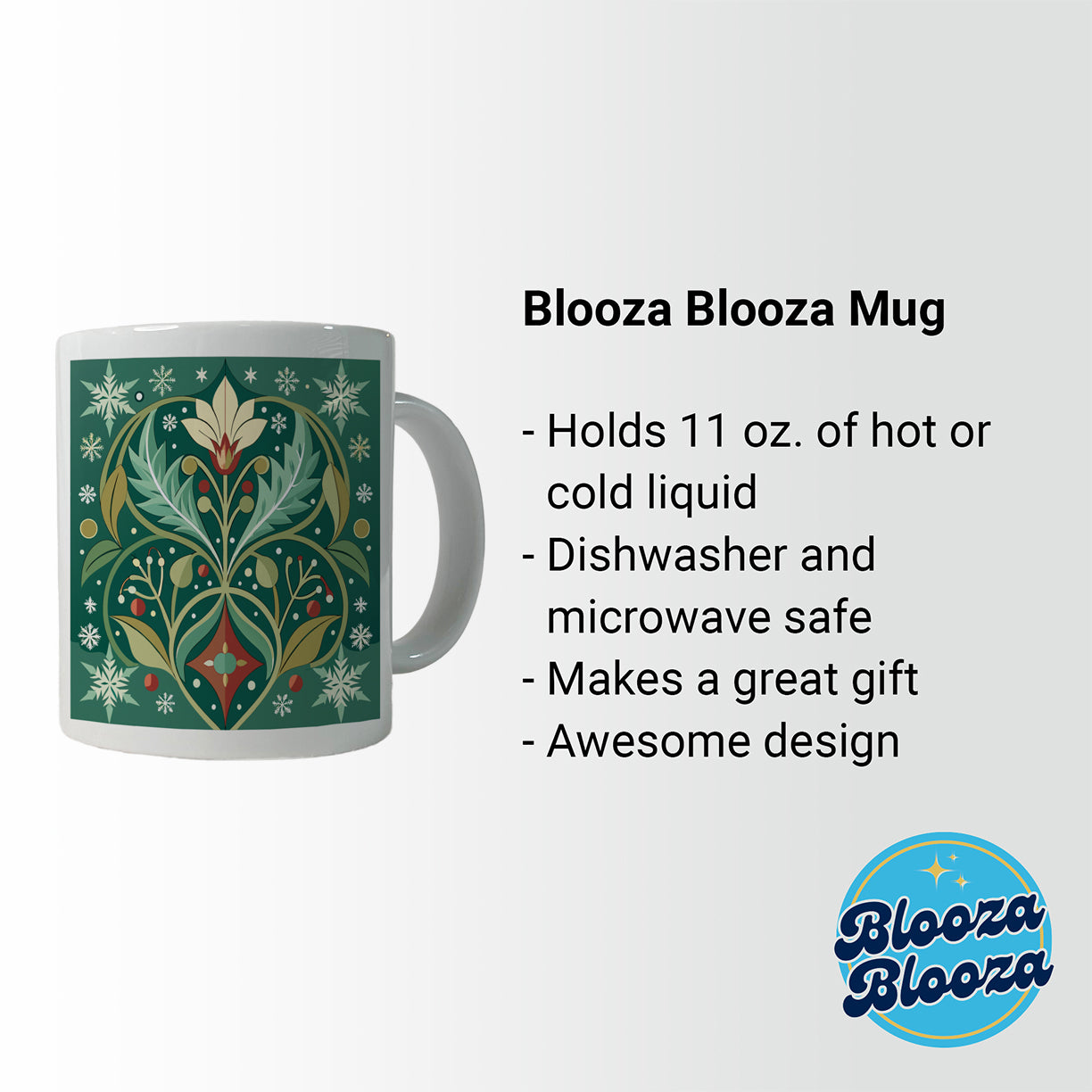 Snowflakes Winter Art Nouveau Ceramic Tea Coffee Mug Cup - 11oz