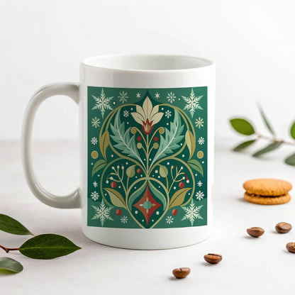 Snowflakes Winter Art Nouveau Ceramic Tea Coffee Mug Cup - 11oz
