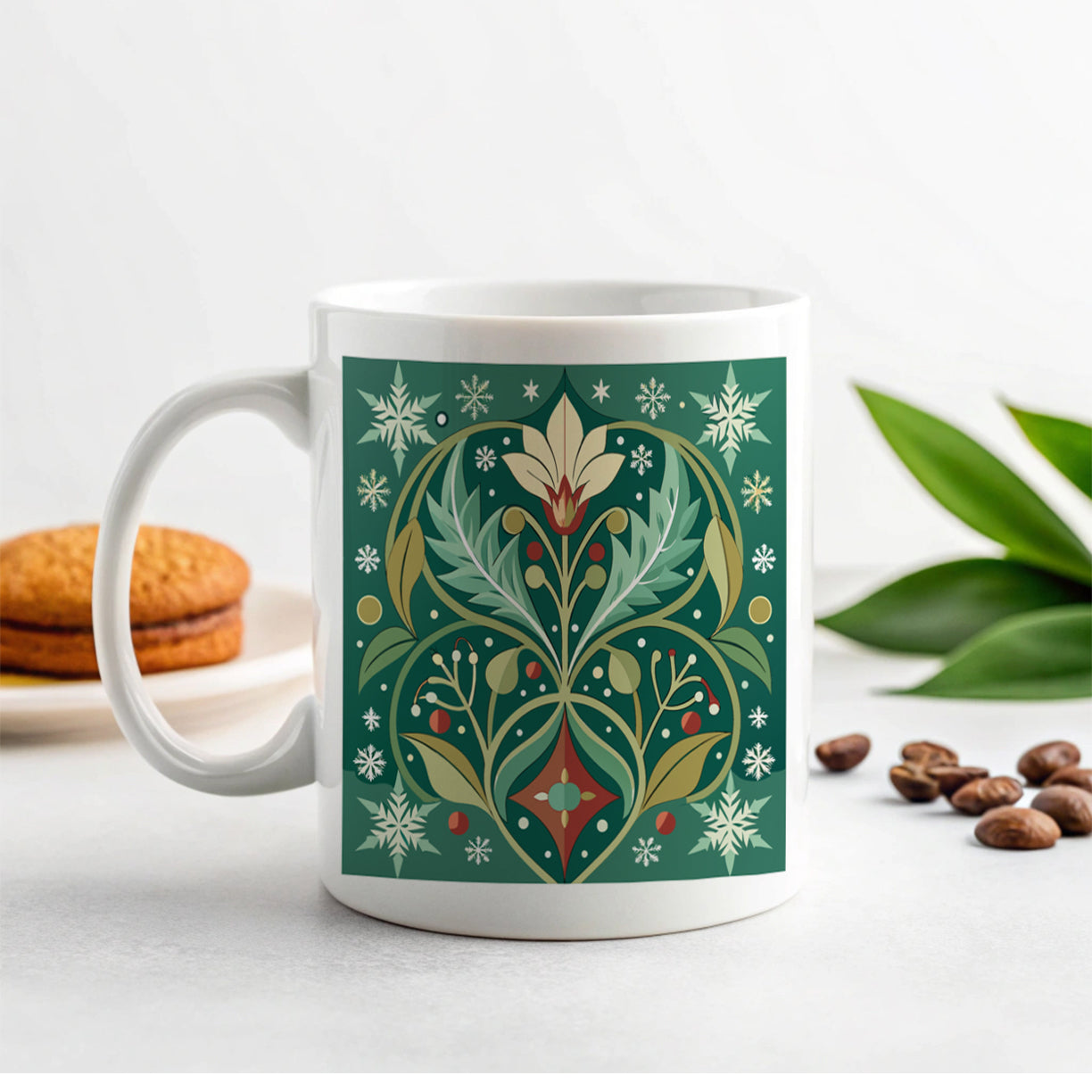 Snowflakes Winter Art Nouveau Ceramic Tea Coffee Mug Cup - 11oz