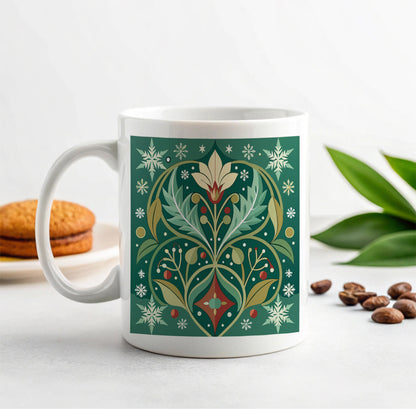 Snowflakes Winter Art Nouveau Ceramic Tea Coffee Mug Cup - 11oz