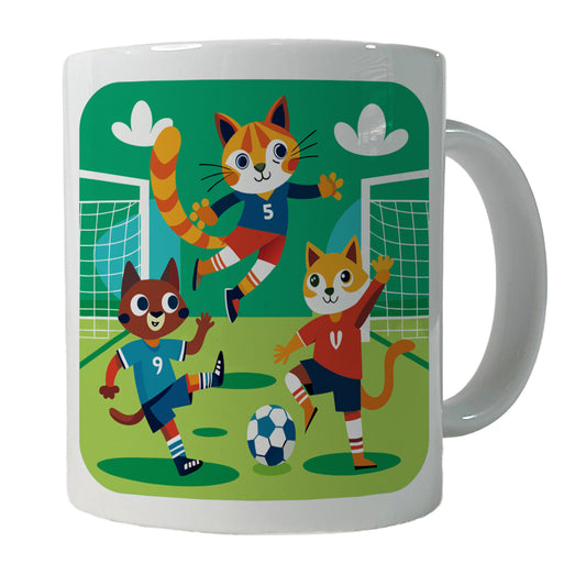 Soccer Cats Playing Ball Field Ceramic Tea Coffee Mug Cup - 11oz