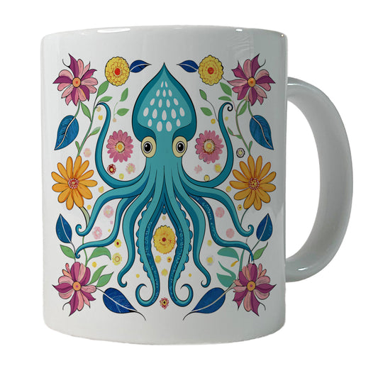 Squid Floral Flowers Ceramic Tea Coffee Mug Cup - 11oz