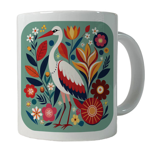 Stork Bird Floral Flowers Ceramic Tea Coffee Mug Cup - 11oz