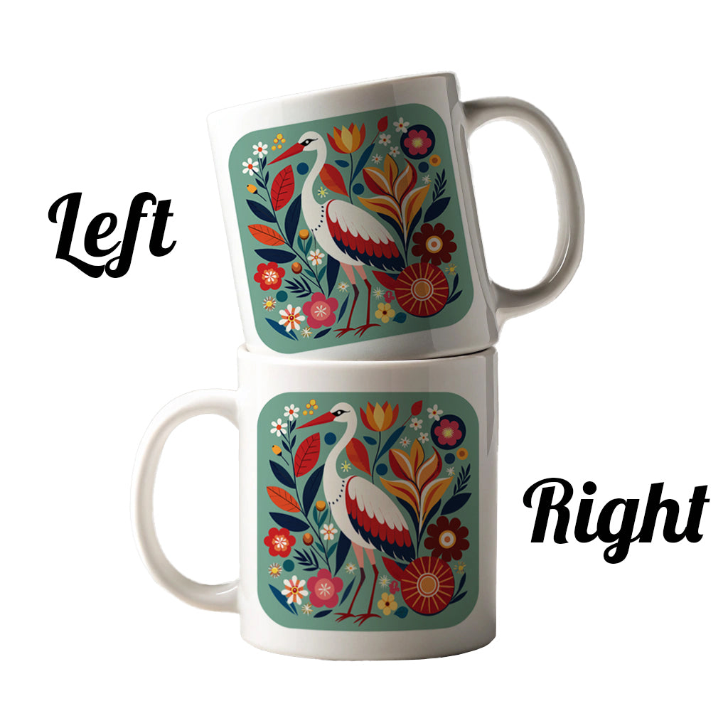 Stork Bird Floral Flowers Ceramic Tea Coffee Mug Cup - 11oz