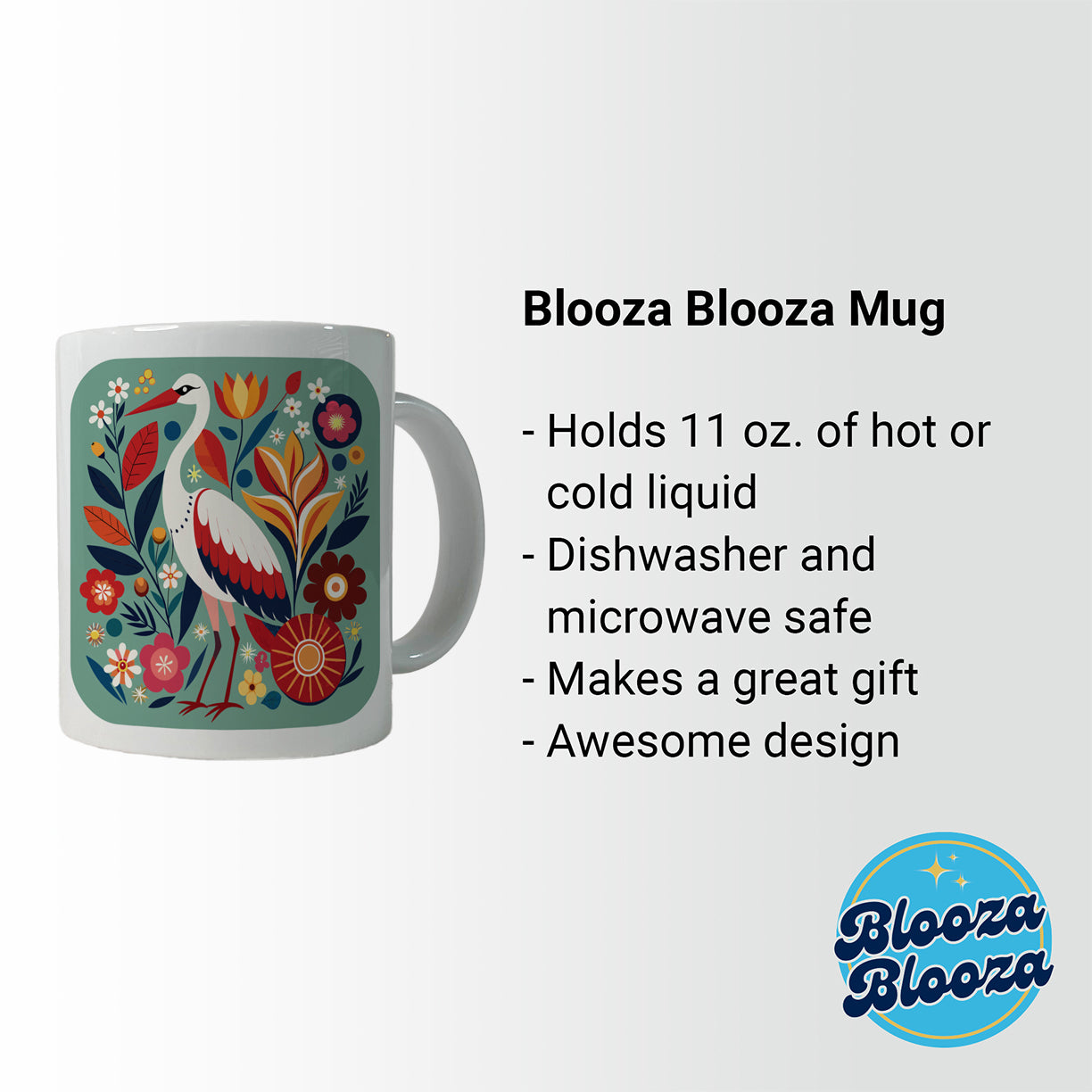 Stork Bird Floral Flowers Ceramic Tea Coffee Mug Cup - 11oz