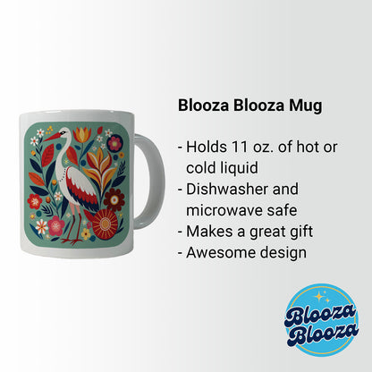 Stork Bird Floral Flowers Ceramic Tea Coffee Mug Cup - 11oz