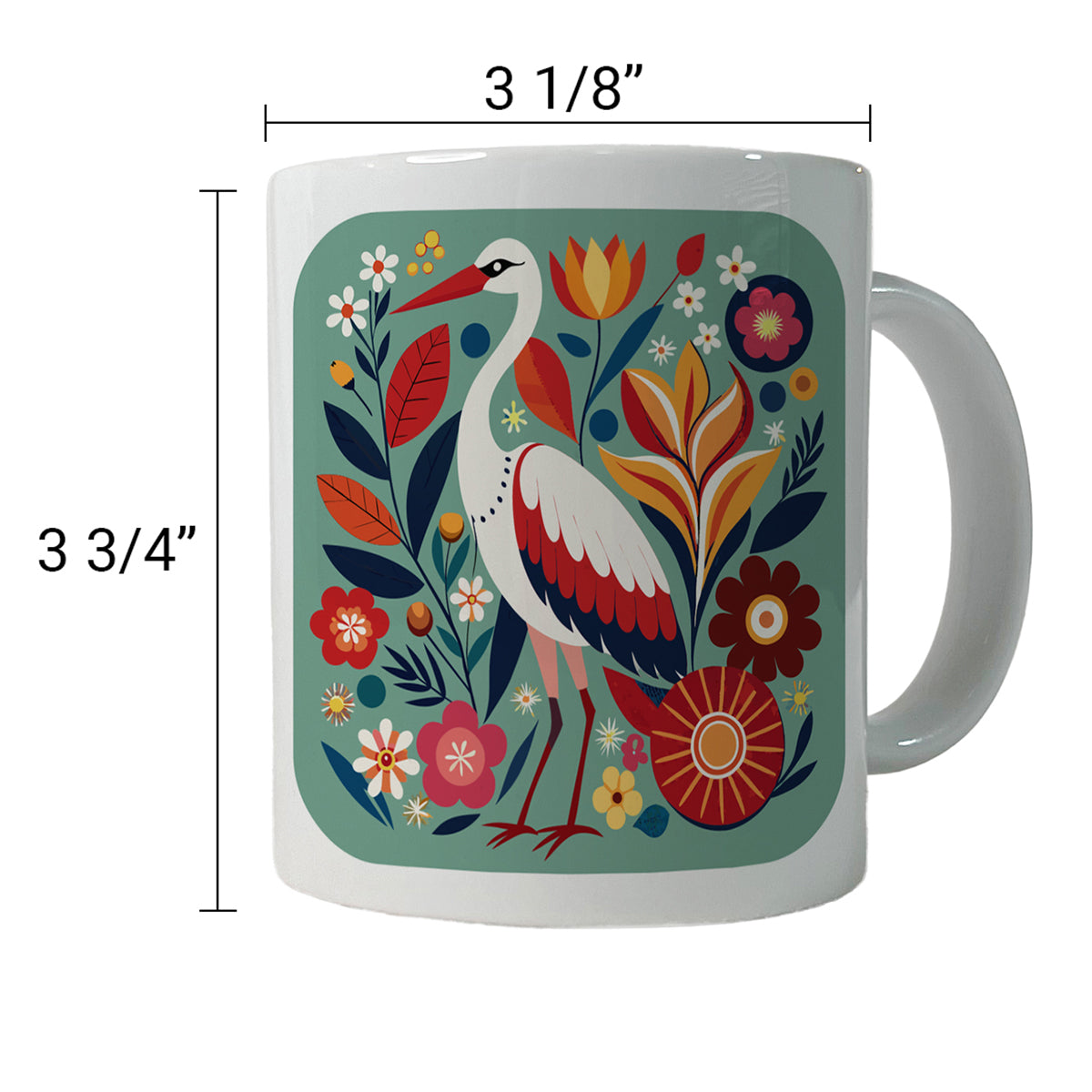 Stork Bird Floral Flowers Ceramic Tea Coffee Mug Cup - 11oz