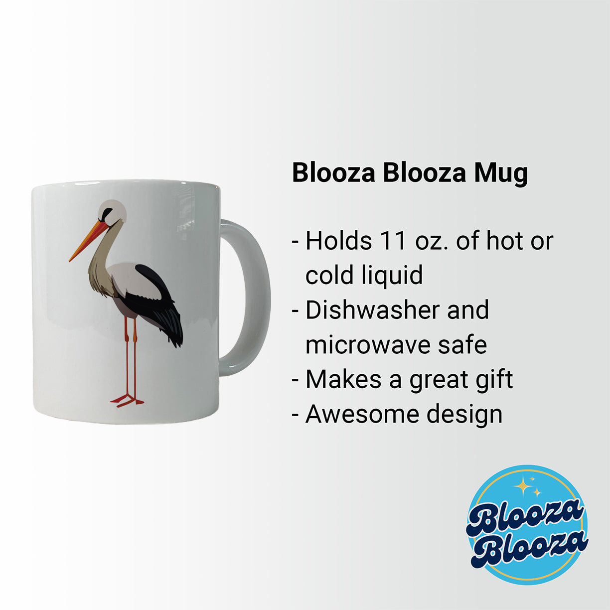 Stork Bird Profile Ceramic Tea Coffee Mug Cup - 11oz