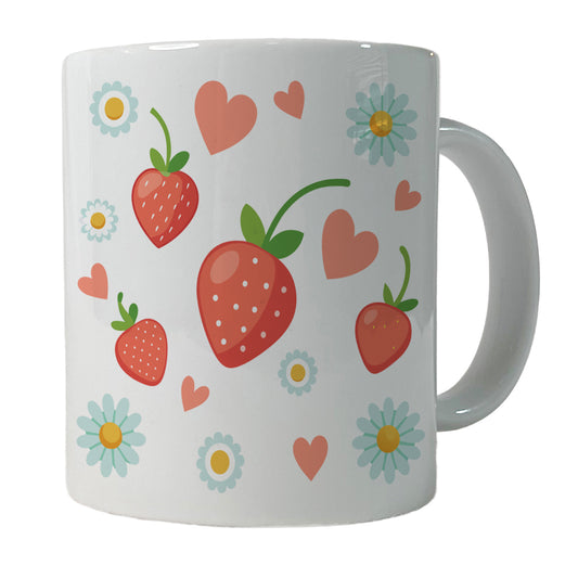 Strawberries Daisies Strawberry Daisy Hearts Ceramic Tea Coffee Mug Cup - 11oz