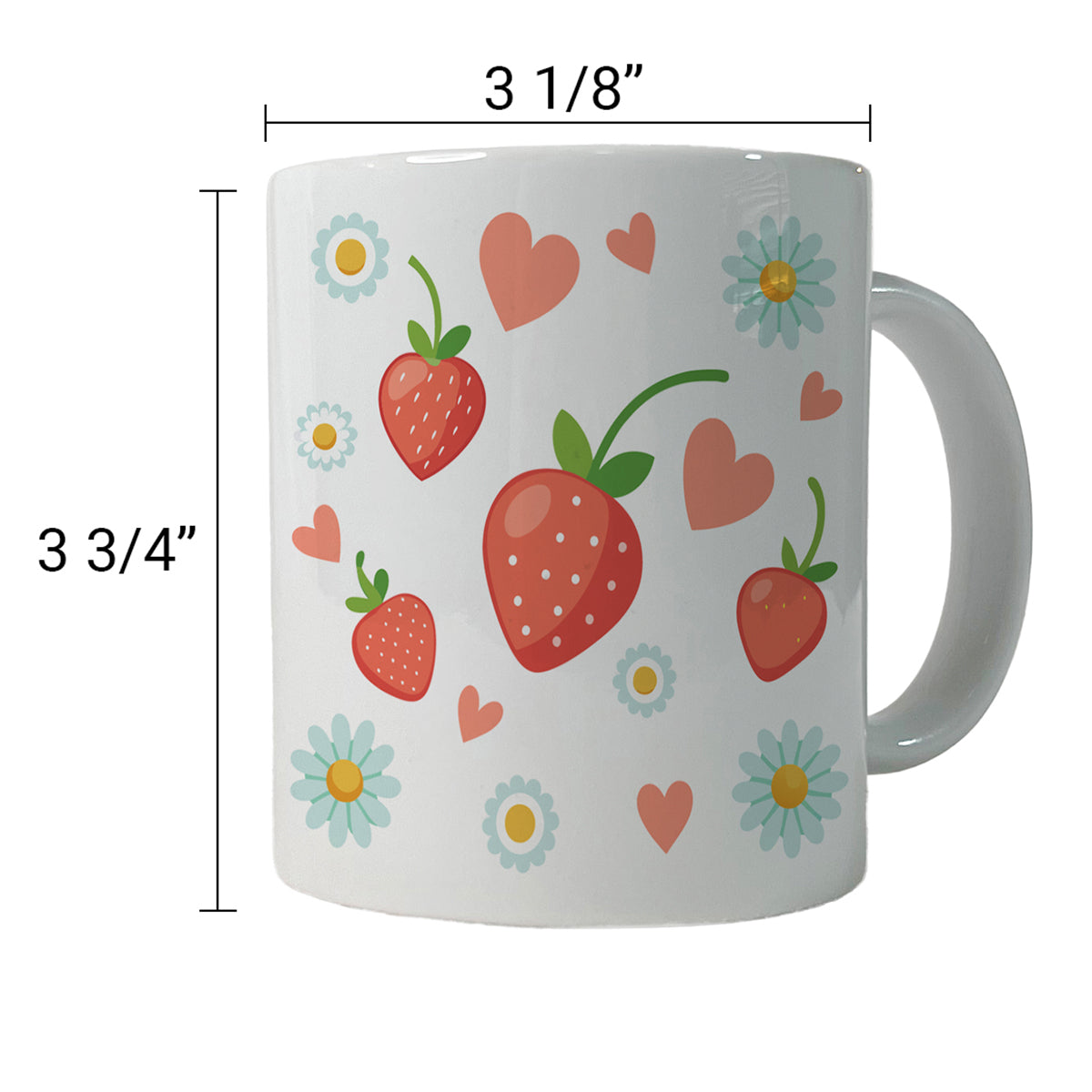 Strawberries Daisies Strawberry Daisy Hearts Ceramic Tea Coffee Mug Cup - 11oz