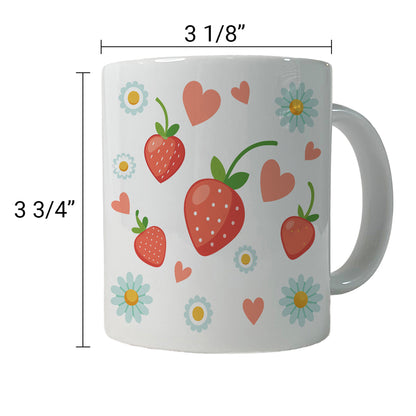 Strawberries Daisies Strawberry Daisy Hearts Ceramic Tea Coffee Mug Cup - 11oz