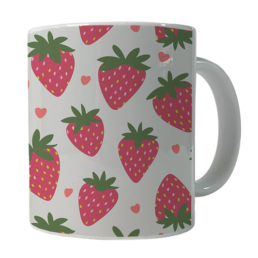 Strawberries Strawberry Hearts Pattern Ceramic Tea Coffee Mug Cup - 11oz