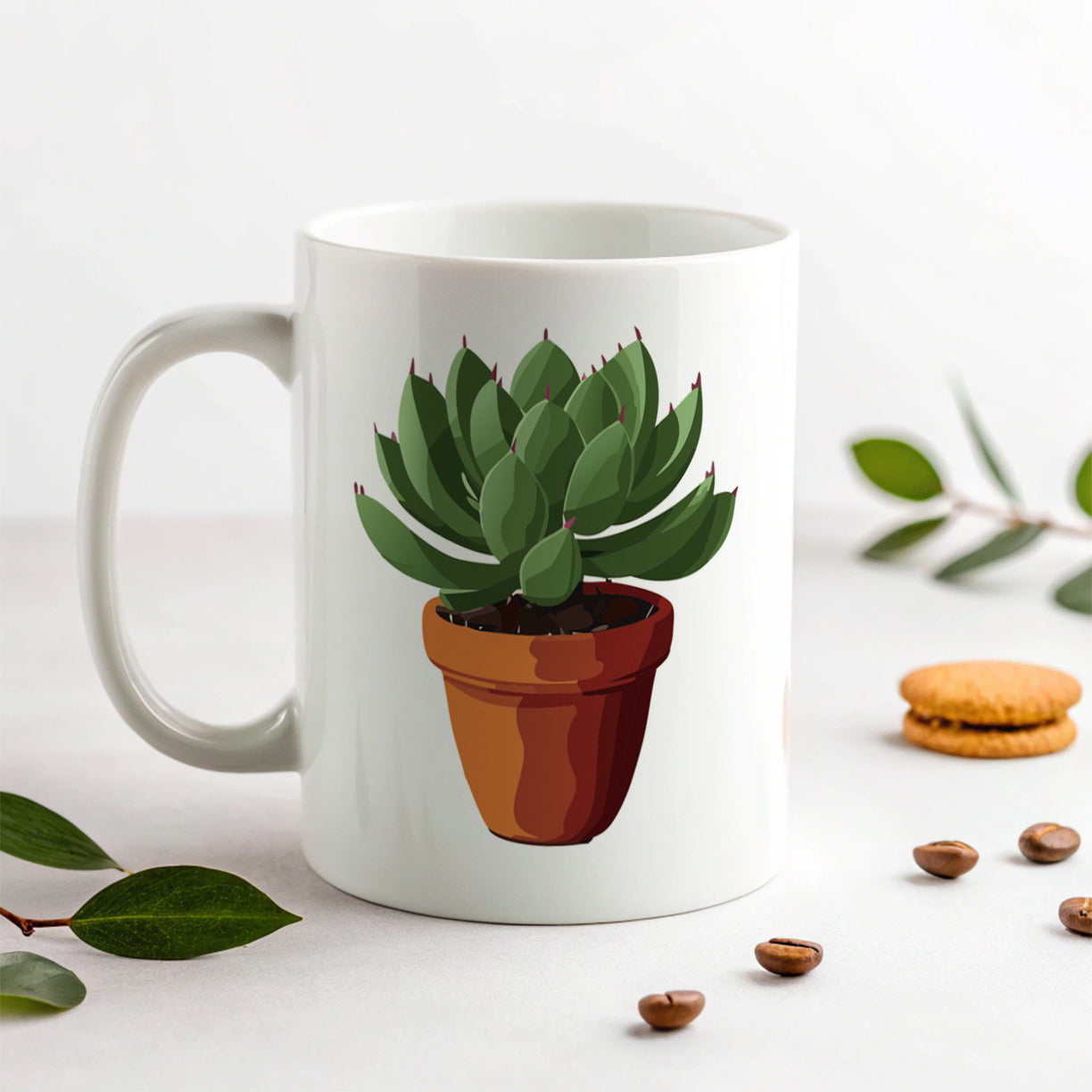 Succulent Plant in Pot Ceramic Tea Coffee Mug Cup - 11oz