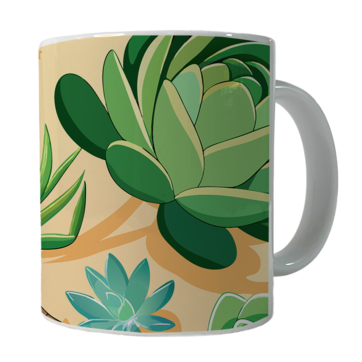 Succulents Scattered Pattern Ceramic Tea Coffee Mug Cup - 11oz
