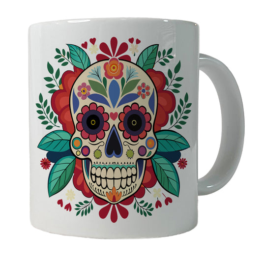 Sugar Skull with Floral Background Ceramic Tea Coffee Mug Cup - 11oz