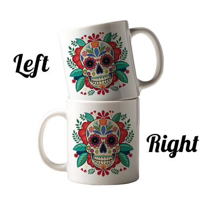 Sugar Skull with Floral Background Ceramic Tea Coffee Mug Cup - 11oz