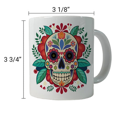 Sugar Skull with Floral Background Ceramic Tea Coffee Mug Cup - 11oz