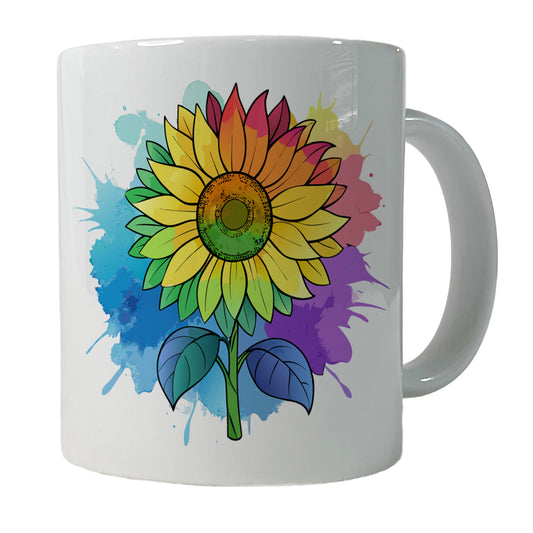Sunflower Rainbow Watercolor Ceramic Tea Coffee Mug Cup - 11oz