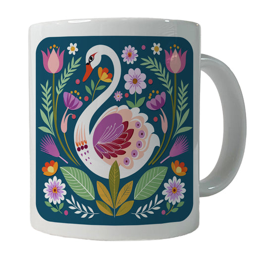 Swan Bird Floral Flowers Ceramic Tea Coffee Mug Cup - 11oz