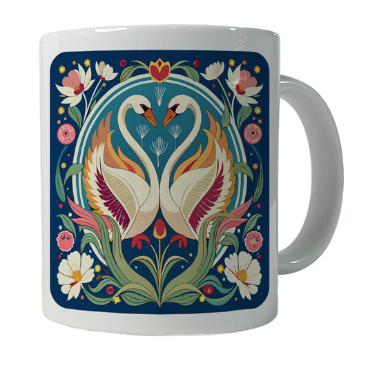 Swans Floral Art Nouveau Flowers Elegant Ceramic Tea Coffee Mug Cup - 11oz