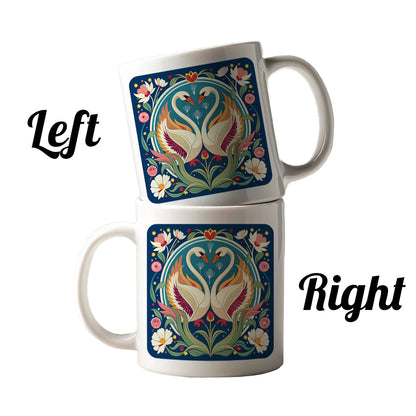 Swans Floral Art Nouveau Flowers Elegant Ceramic Tea Coffee Mug Cup - 11oz